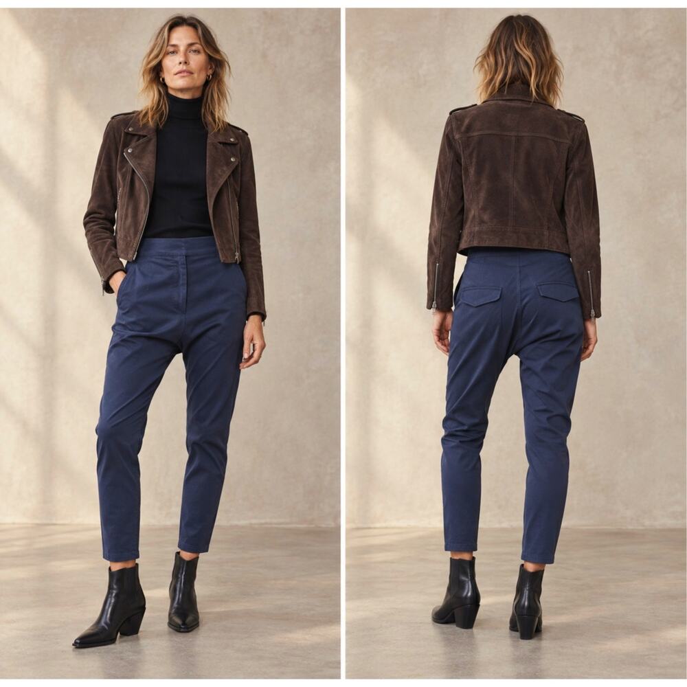 Nili Lotan 0 Paris Pants $345 Drop Crotch Cotton Slouchy Navy Blue Cropped NWT!